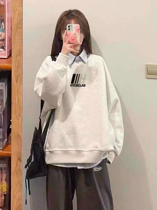 Anti-cotton Chinese cotton composite milk silk 300g silver fox velvet 400g loose autumn and winter versatile round neck sweatshirt