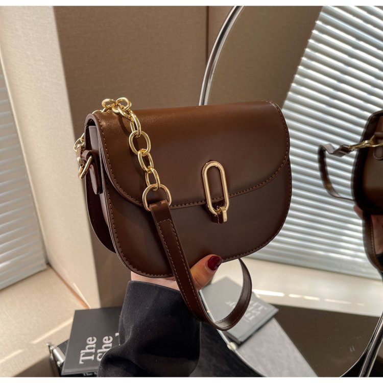 Retro single shoulder underarm bag for women new Hong Kong style solid color crossbody bag simple trendy flip lock small square bag