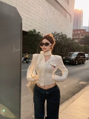 Designed V-neck sweater retro slim slim long-sleeved top