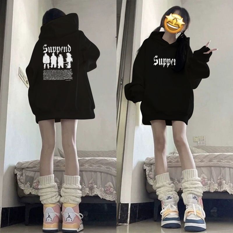 American retro winter casual loose hooded sweatshirt for women