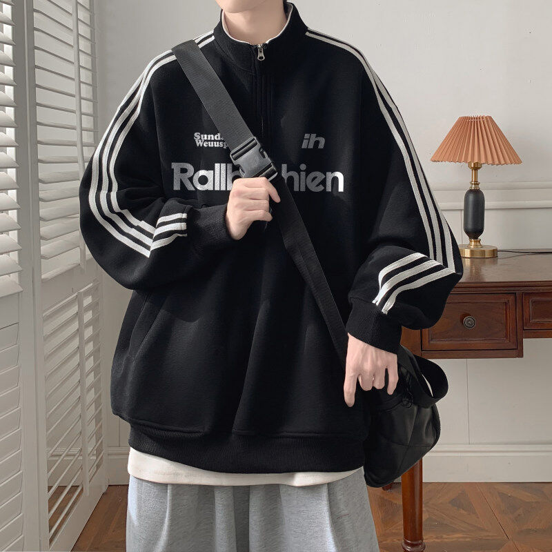 Half zipper stand collar printed polo sweatshirt