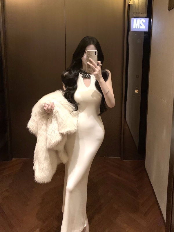 Heavy industry diamond-encrusted suspender dress, waist tight, hip-hugging skirt, hot girl long skirt, bottoming skirt