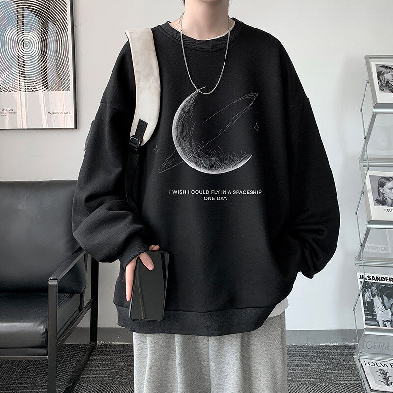 NASA crew neck sweatshirt men's large size thickened velvet long-sleeved T-shirt for men