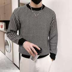 Autumn and winter round neck pullover sweater for men, jacquard thread sweater, slim bottoming, long sleeve trendy
