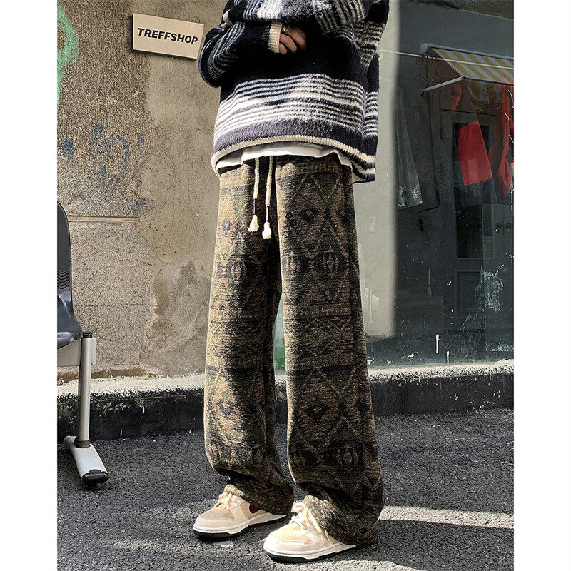 Autumn and winter street retro design ethnic style thickened woolen pants