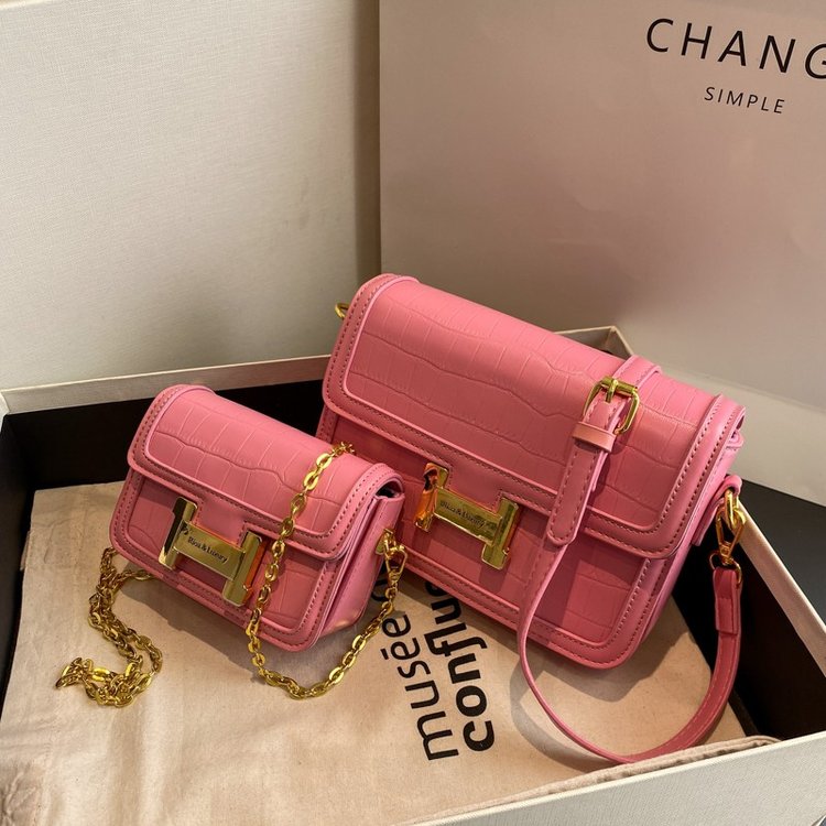 2024 solid color PU trendy personality daily size simple women's bag shoulder bag crossbody bag metal buckle women's bag