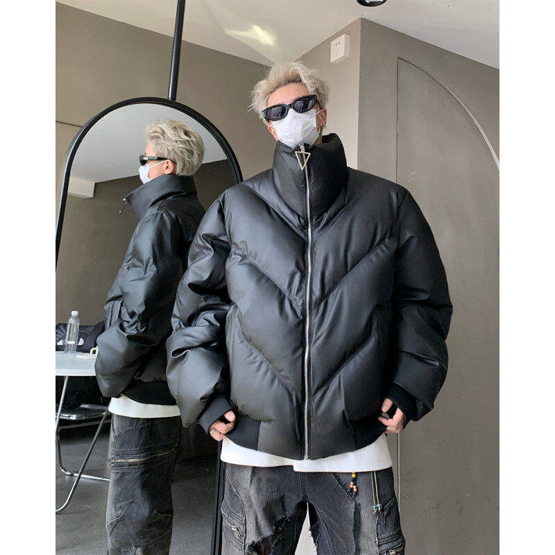 New winter clothing, unisex PU leather cotton clothing, niche American loose couple cotton clothing for men