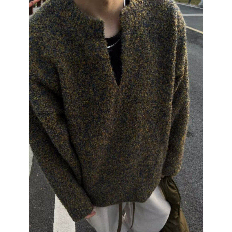 04 Spring and Autumn Stacked V-neck Retro Niche Knitted Draped Long-Sleeved Sweater-KS838-Network Picture