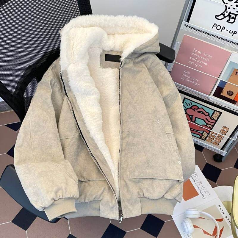 Washed and distressed hooded cotton jacket for men in winter new American style mountain carving cotton jacket