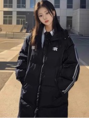 Down jacket women's 2024 winter new style mid-length Korean style thickened loose slim hooded cotton jacket for small people