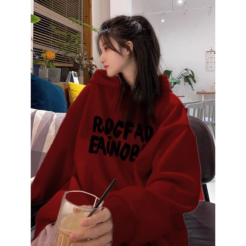 American retro hooded sweatshirt loose long sleeve lazy style top