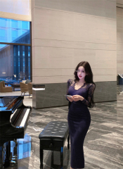 French lace slim dress pure lust style sexy slim hip skirt autumn and winter