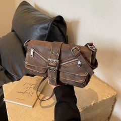 One-shoulder crossbody bag, personality, European and American style, retro small square bag, belt decoration, women's bag, women's bag