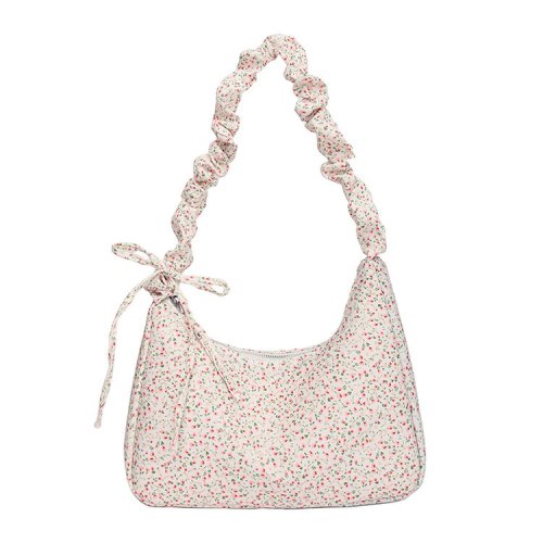 Gentle and sweet little floral canvas bag for women 2024 new drawstring shoulder bag niche high-looking versatile crossbody bag