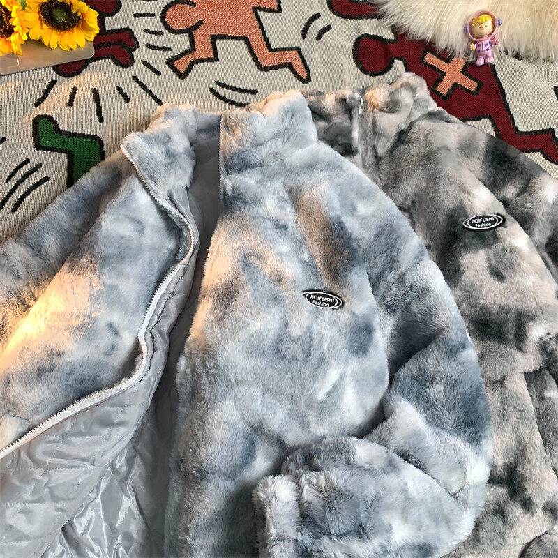 Autumn and winter trendy brand winter tie-dyed sherpa cotton coat