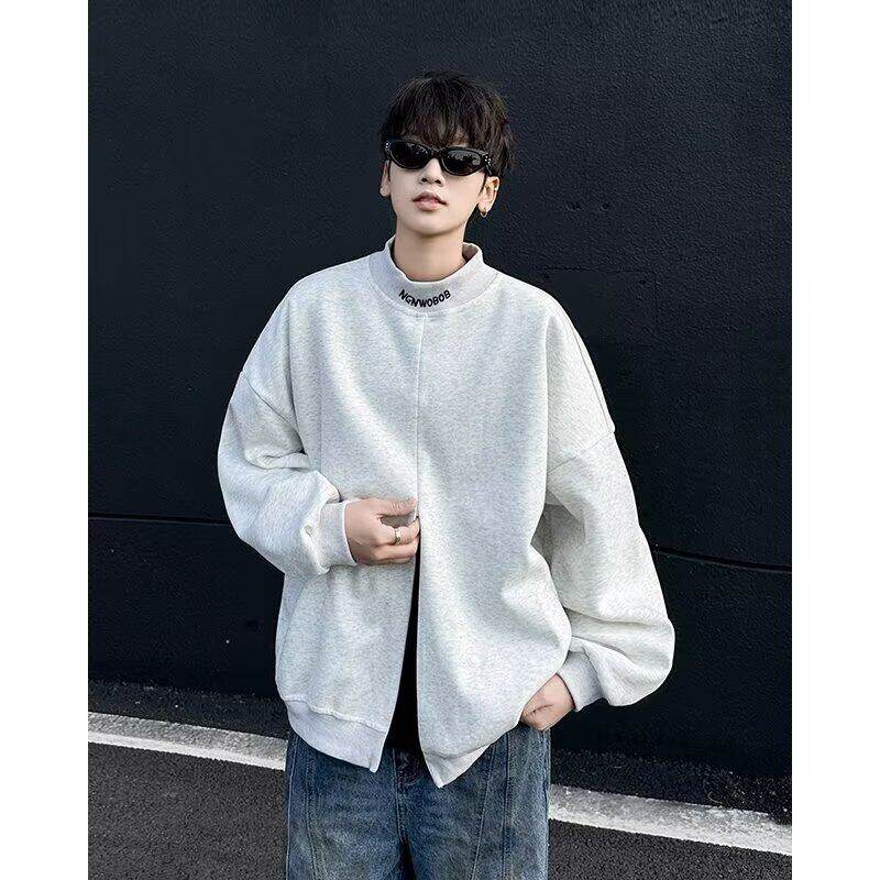American autumn and winter letter cardigan stand collar sweatshirt men's loose casual niche design trendy jacket