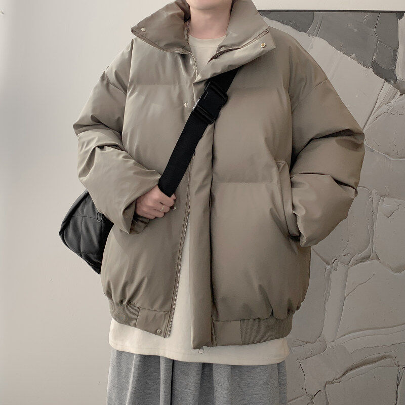 Quality of what you got: Winter solid color loose bread coat couple warm stand collar men's and women's cotton coat
