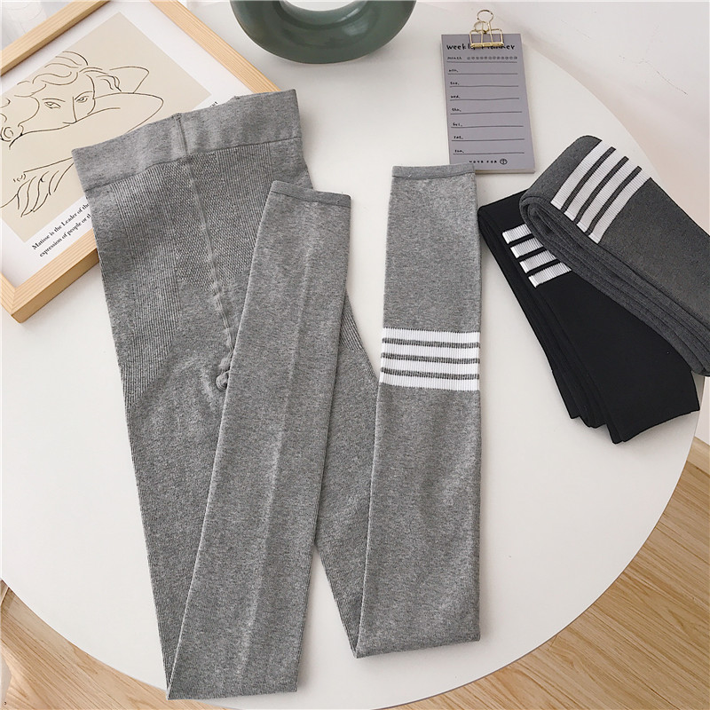 Autumn and winter all-match striped leggings four-stripe luminous leggings slim stretch nine-point pants