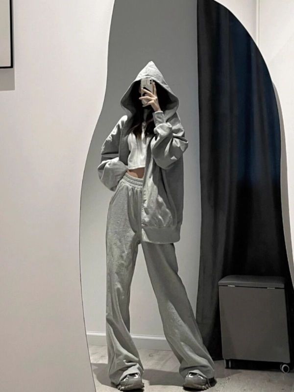 Lazy style sportswear suit for female students in autumn Korean version loose slim fashion sweatshirt casual two-piece set