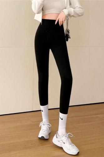 Brushed sharkskin leggings for women, thin velvet outer wear plus velvet tight high-waisted tummy control Barbie pants
