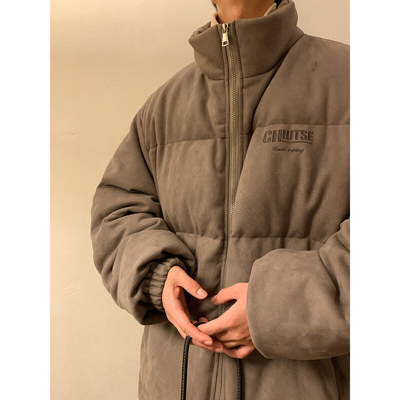 High-quality suede loose-fitting American trendy brand cotton jacket with burnt flower craftsmanship