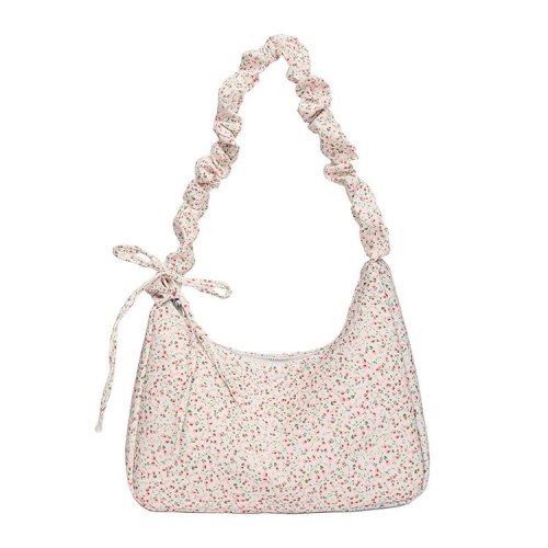 Gentle and sweet little floral canvas bag for women 2024 new drawstring shoulder bag niche high-looking versatile crossbody bag