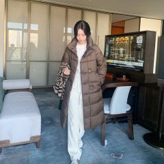 Women's long over-the-knee thermal cotton coat with lapel light luxury soft coat long thermal cotton coat
