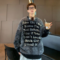 New letter lazy style plush warm sweater imitation mink round neck jacket