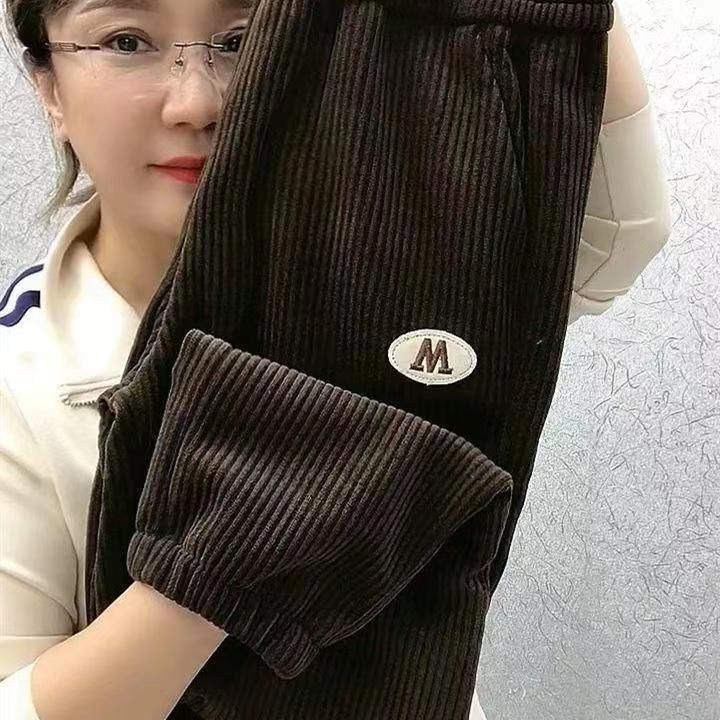 New corduroy pants plus velvet and thickened chenille pants for women, fashionable loose casual harem pants