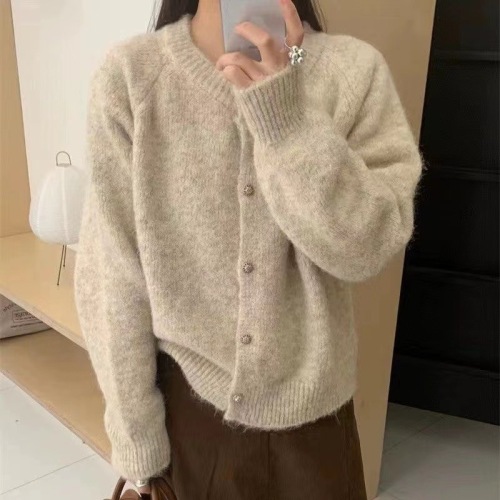 Soft waxy sweater jacket women's lazy style knitted cardigan soft waxy milk fufu mohair top