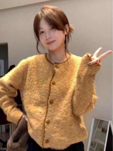 New sunset yarn sweater pumpkin color design casual and versatile Korean style for women