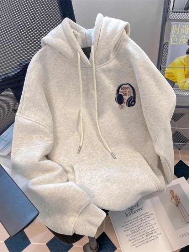 Autumn and winter heavyweight silver fox velvet thickened sweatshirt jacket women's couple wear ins trendy brand retro Hong Kong style hoodie top