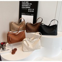 High-end small bag for women 2024 new solid color simple striped fashionable texture exquisite crossbody versatile tote bag