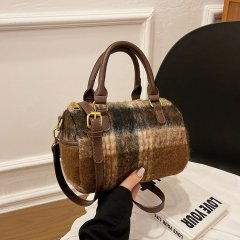 ins crossbody bag women's new woolen plaid portable Boston bag niche high-end texture shoulder bag