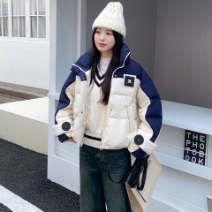 Color-blocked Korean style down-padded jacket for women in winter, new style for small people, short style, thickened and popular cotton-padded jacket