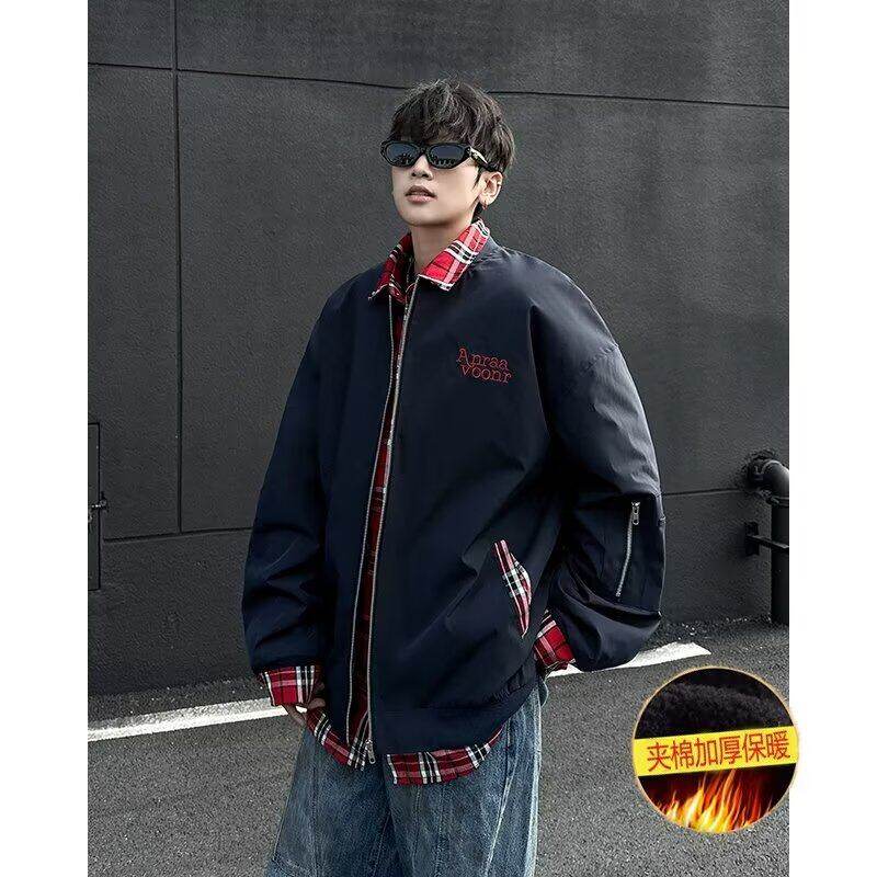 Fake two-piece quilted jacket for men, Korean style, trendy, versatile and warm
