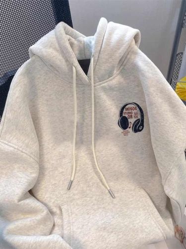 Autumn and winter heavyweight silver fox velvet thickened sweatshirt jacket women's couple wear ins trendy brand retro Hong Kong style hoodie top