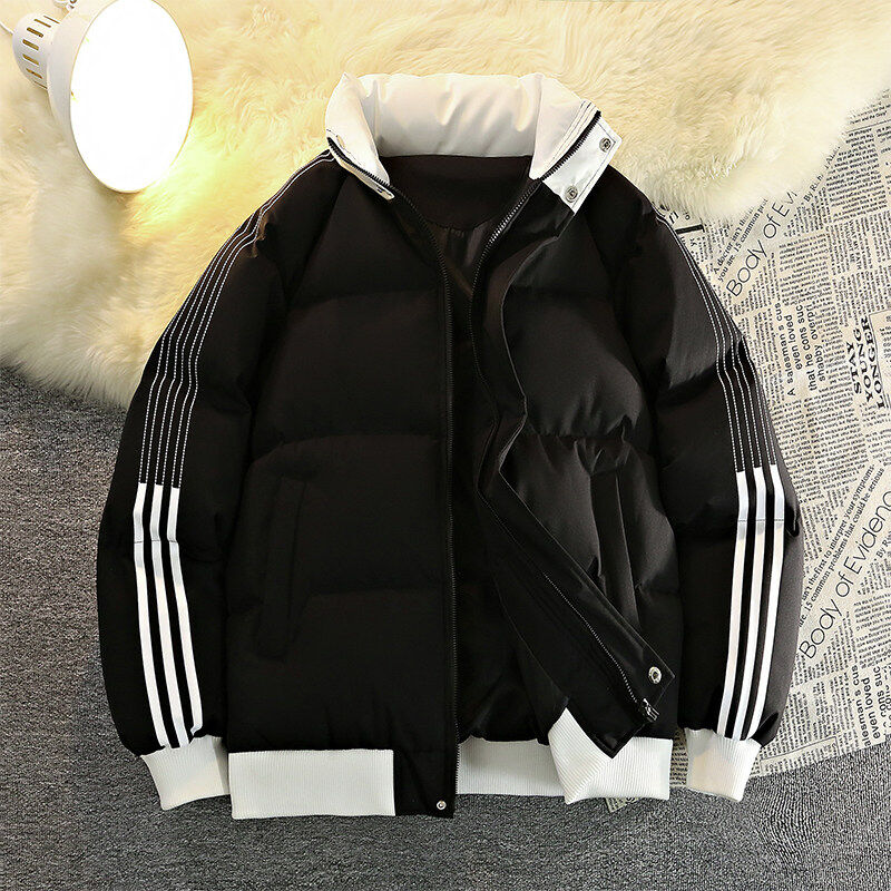 Blanket style autumn and winter new three-stripe cotton coat with stand collar warm and thickened jacket