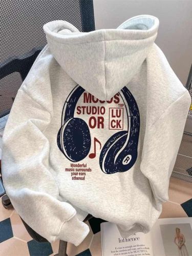 Autumn and winter heavyweight silver fox velvet thickened sweatshirt jacket women's couple wear ins trendy brand retro Hong Kong style hoodie top