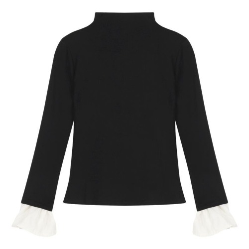 Korean chic American design bell sleeve slim half turtleneck bottoming shirt for women slimming top