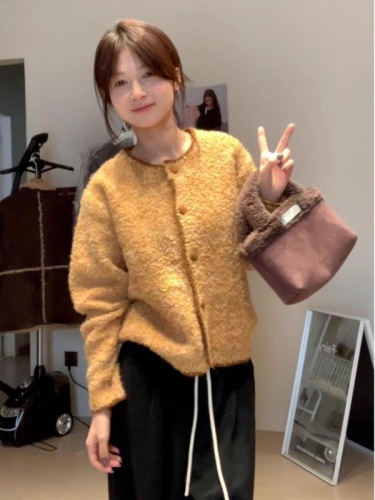 New sunset yarn sweater pumpkin color design casual and versatile Korean style for women
