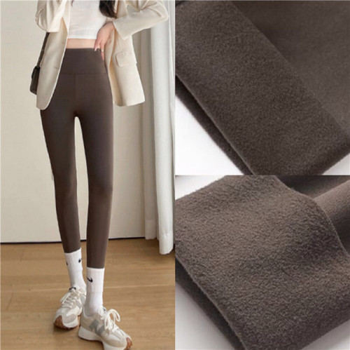 Brushed sharkskin leggings for women, thin velvet outer wear plus velvet tight high-waisted tummy control Barbie pants