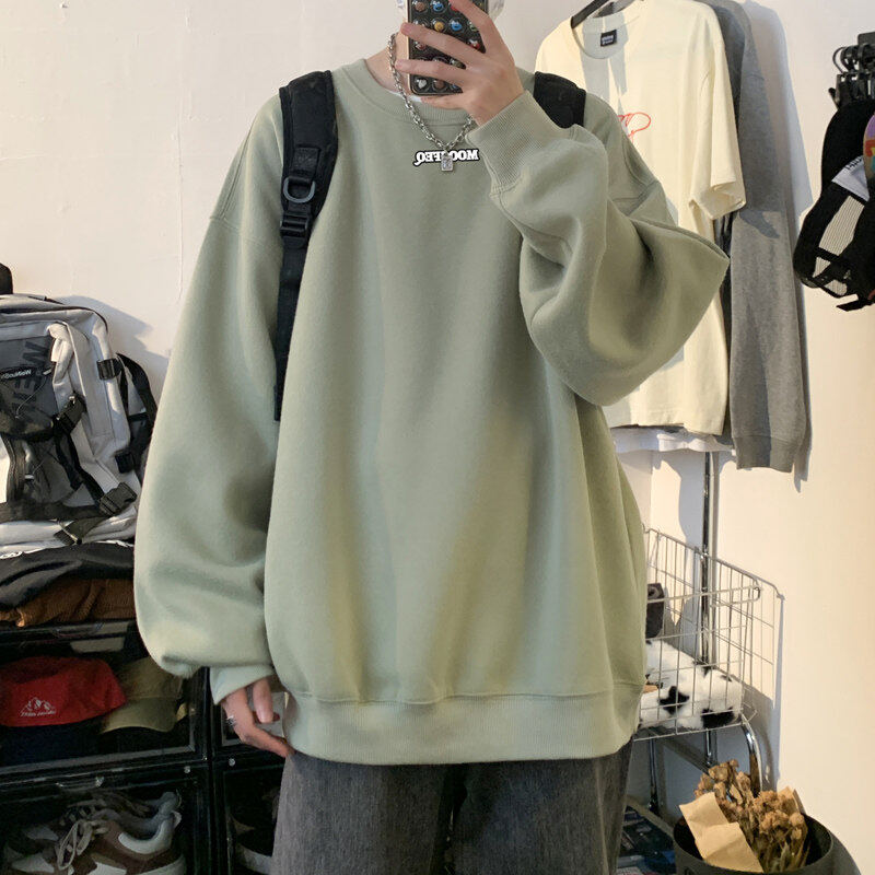 !  Men's round neck sweatshirt Hong Kong style long sleeve t-shirt men's jacket