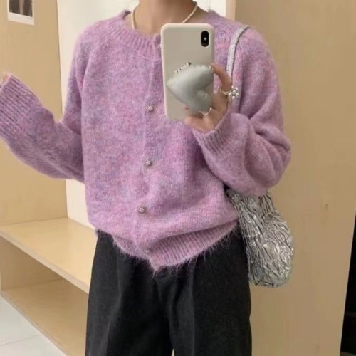 Soft waxy sweater jacket women's lazy style knitted cardigan soft waxy milk fufu mohair top