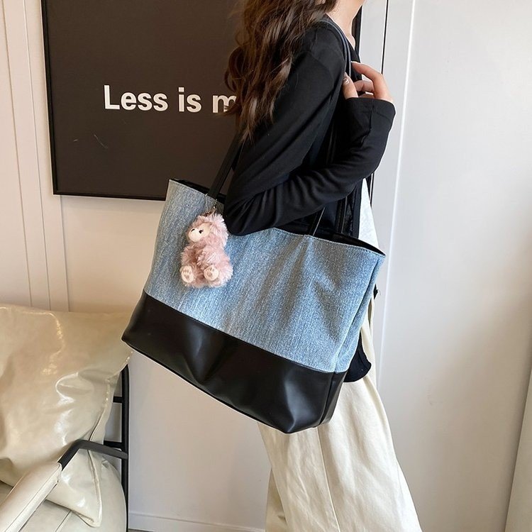 Cross-border large-capacity, high-looking, trendy casual tote bag for women, new style, simple denim, single shoulder, versatile bag for women