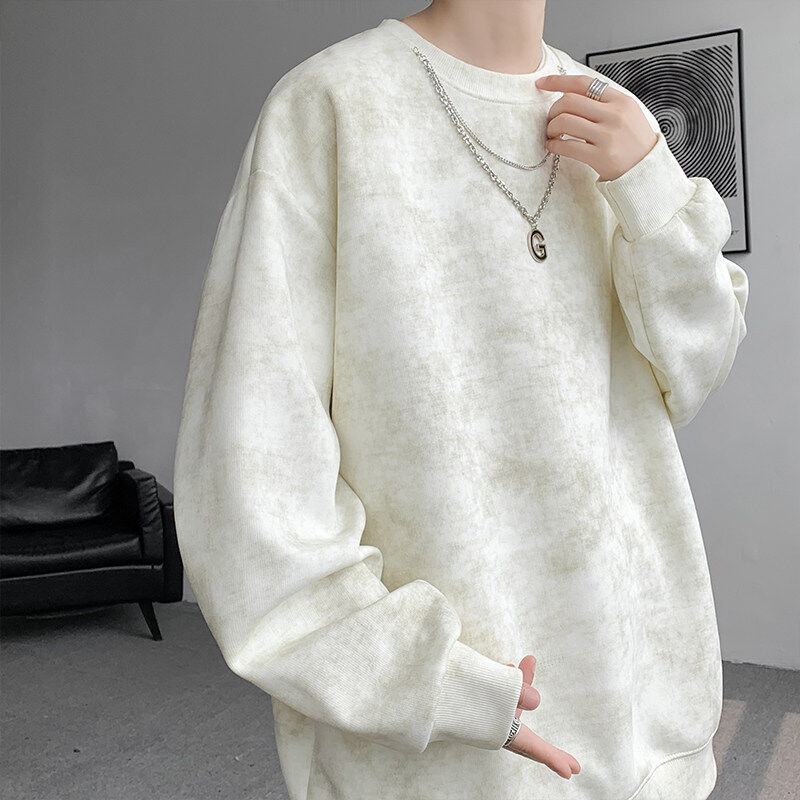 Designed tie-dye versatile crew neck sweatshirt [with necklace]