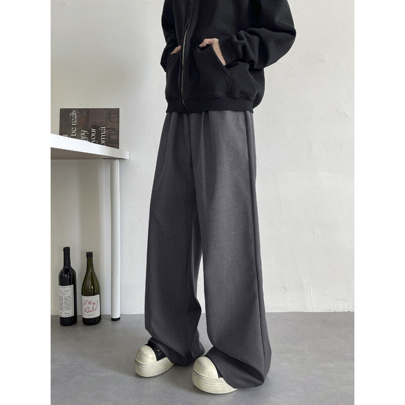 Retro vertical striped machete pants for men, loose straight fit, casual design, wide-leg floor mopping