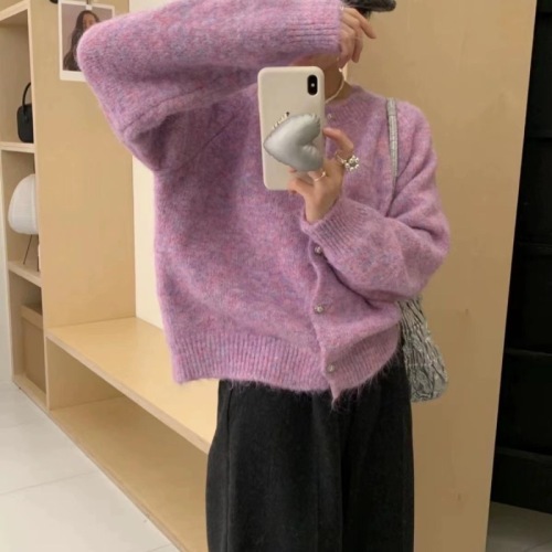 Soft waxy sweater jacket women's lazy style knitted cardigan soft waxy milk fufu mohair top