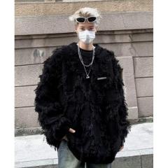 Regular American retro tassel sweater for men, thickened design, loose style, youth long-sleeved, trendy round neck, casual