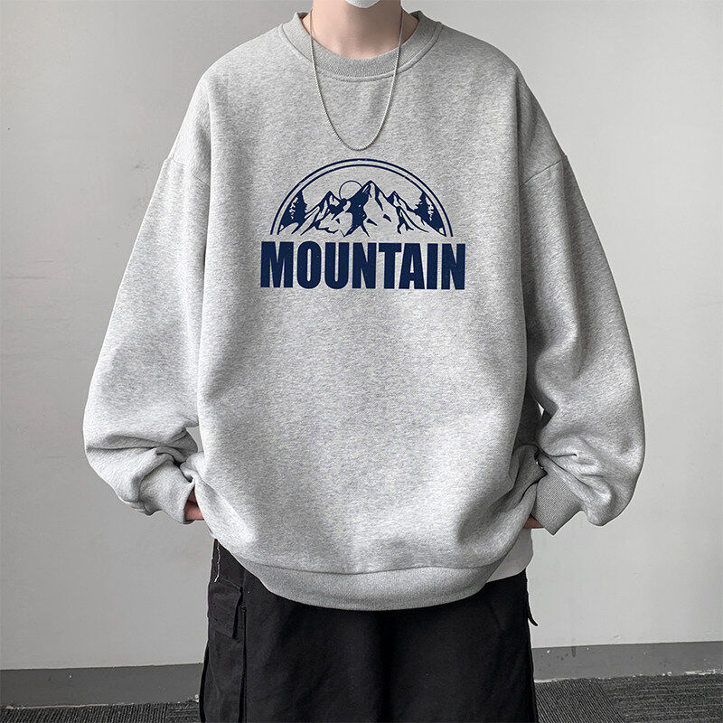 Men's round neck sweatshirt, large size thickened velvet long-sleeved T-shirt for men